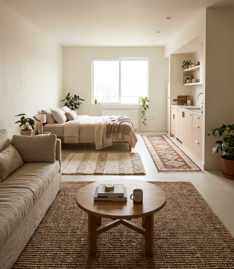 Micro Zoning in a Studio Apartment with Area Rugs 1