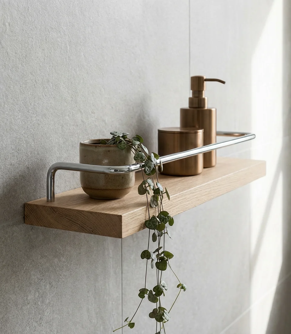 Modern Bathroom Shelf Ideas with Mixed Metal Finishes 2