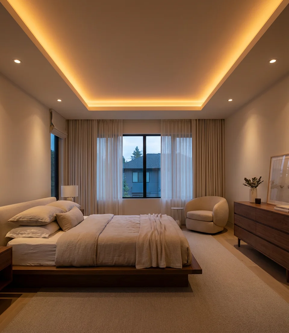 Modern Bedroom Ceiling With Layered Ambient-Lighting 2