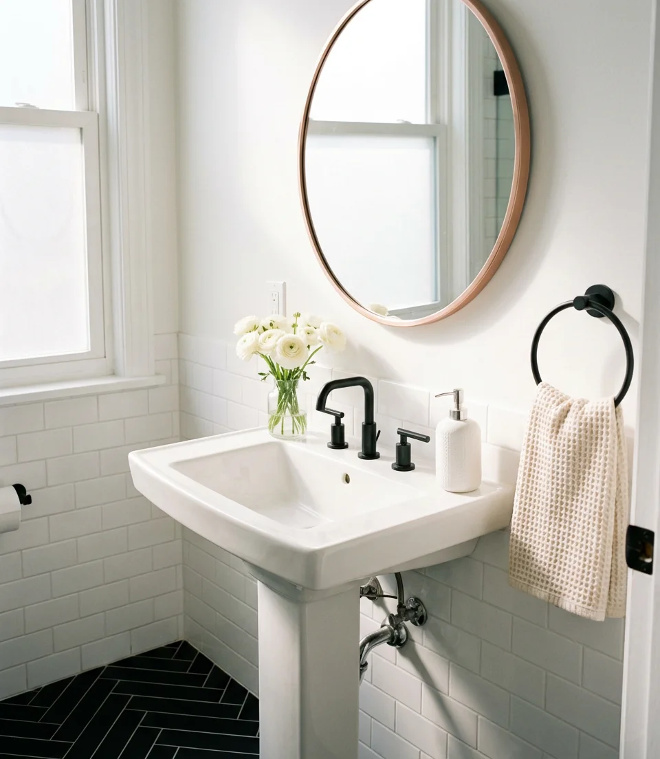 Modern Black and White Bathroom with a Feminine Twist 1