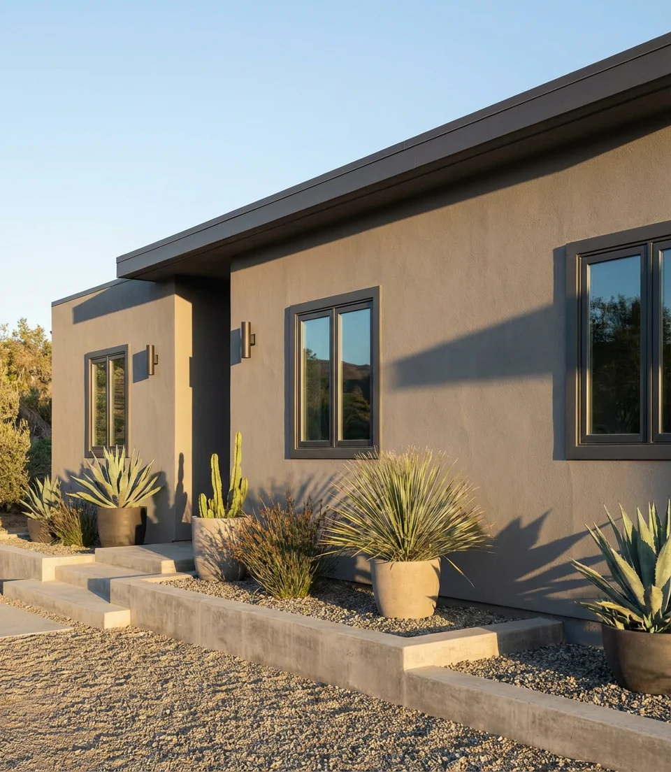 Modern Gray on a Stucco Home With Dark Trim 1