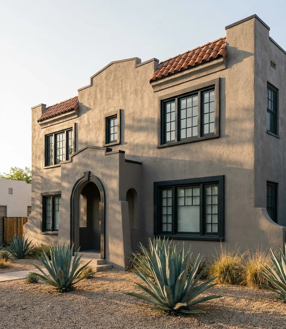 Modern Gray on a Stucco Home With Dark Trim 2