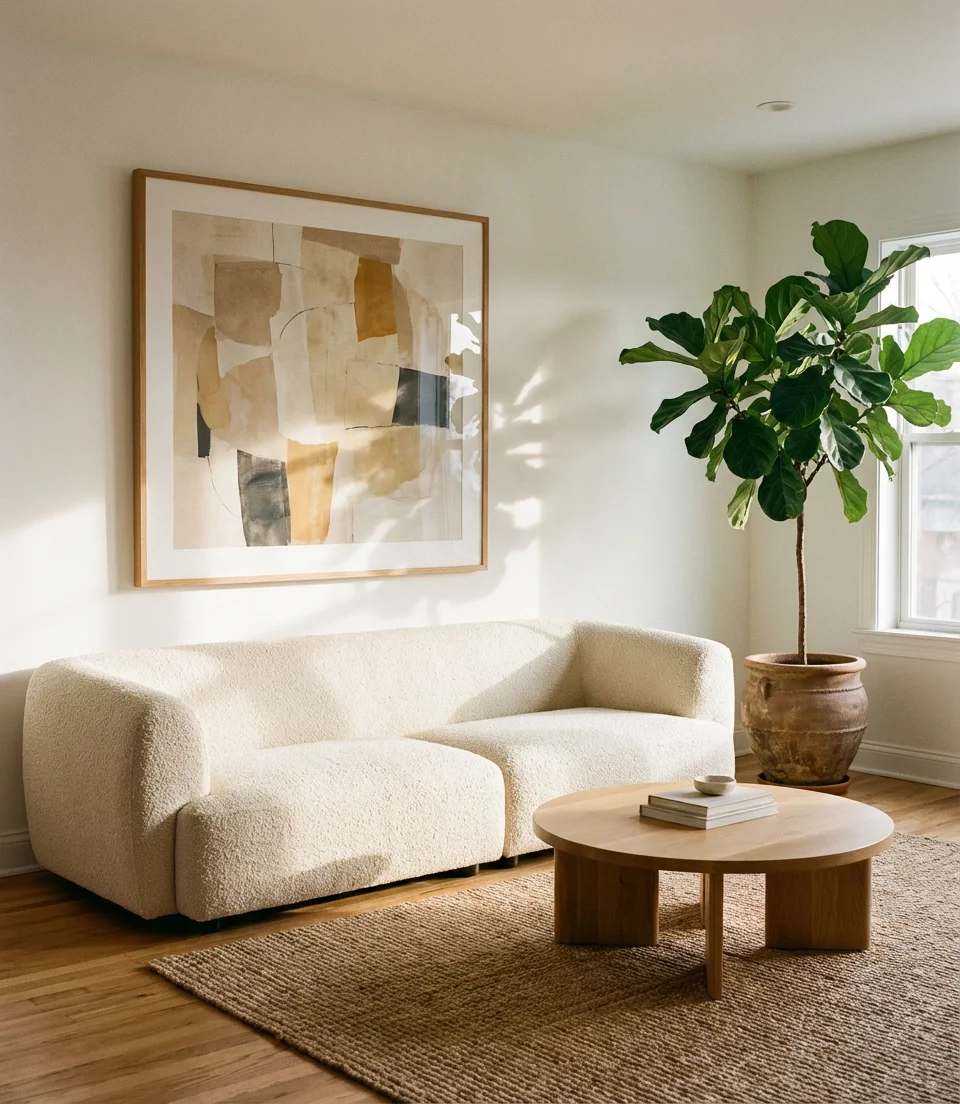 Modern Living Room with a Bouclé Statement Sofa 1