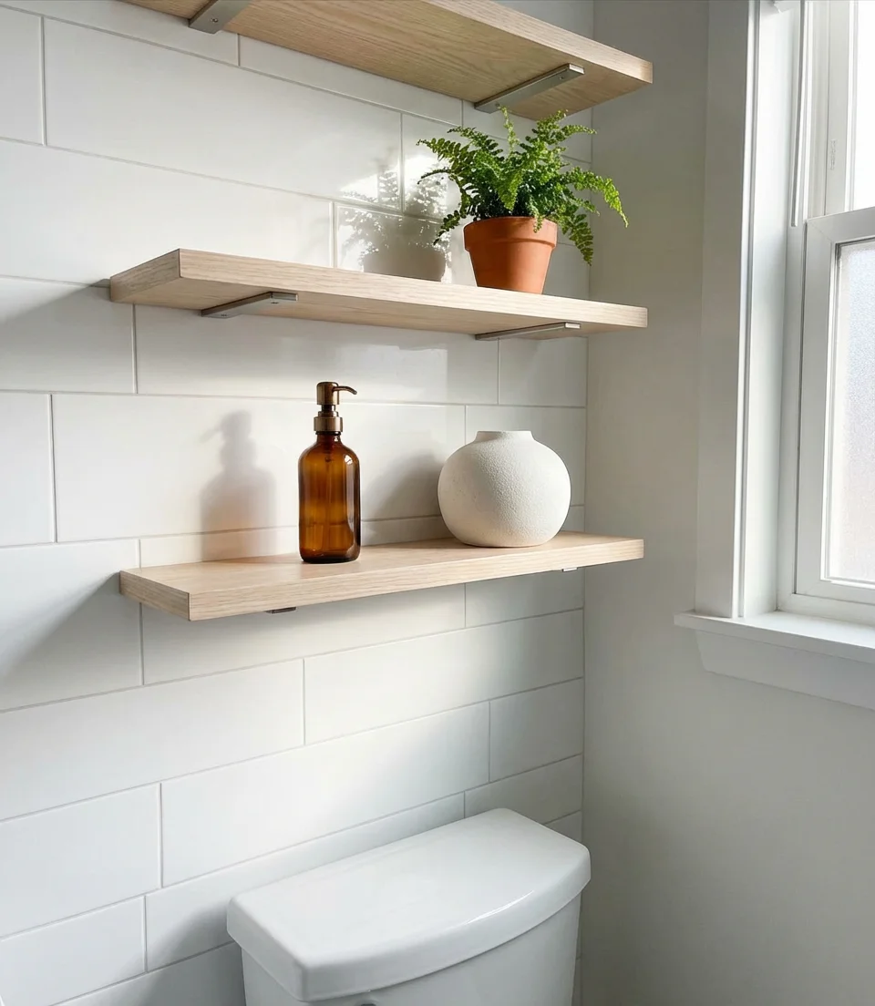 Modern Over Toilet Wall Shelves with Minimalist Hardware 1