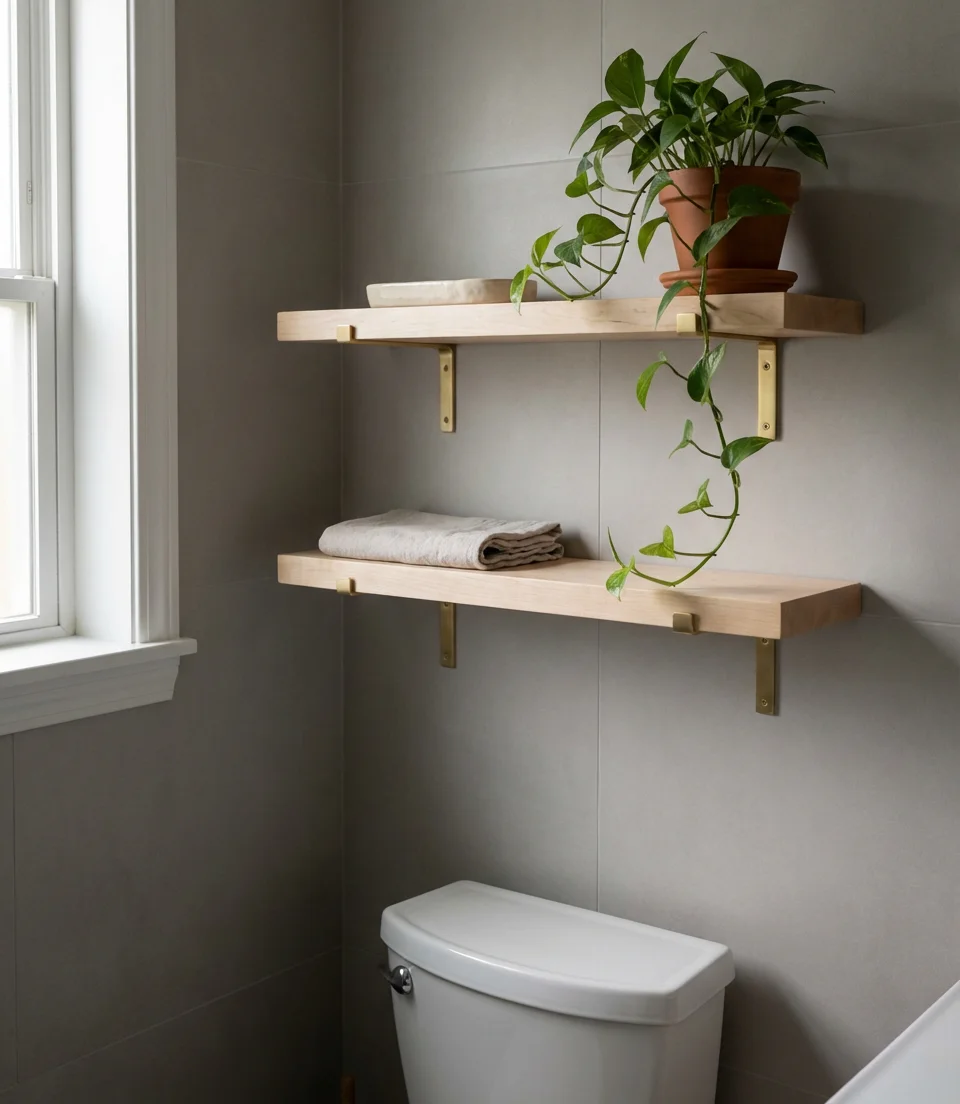 Modern Over Toilet Wall Shelves with Minimalist Hardware 2