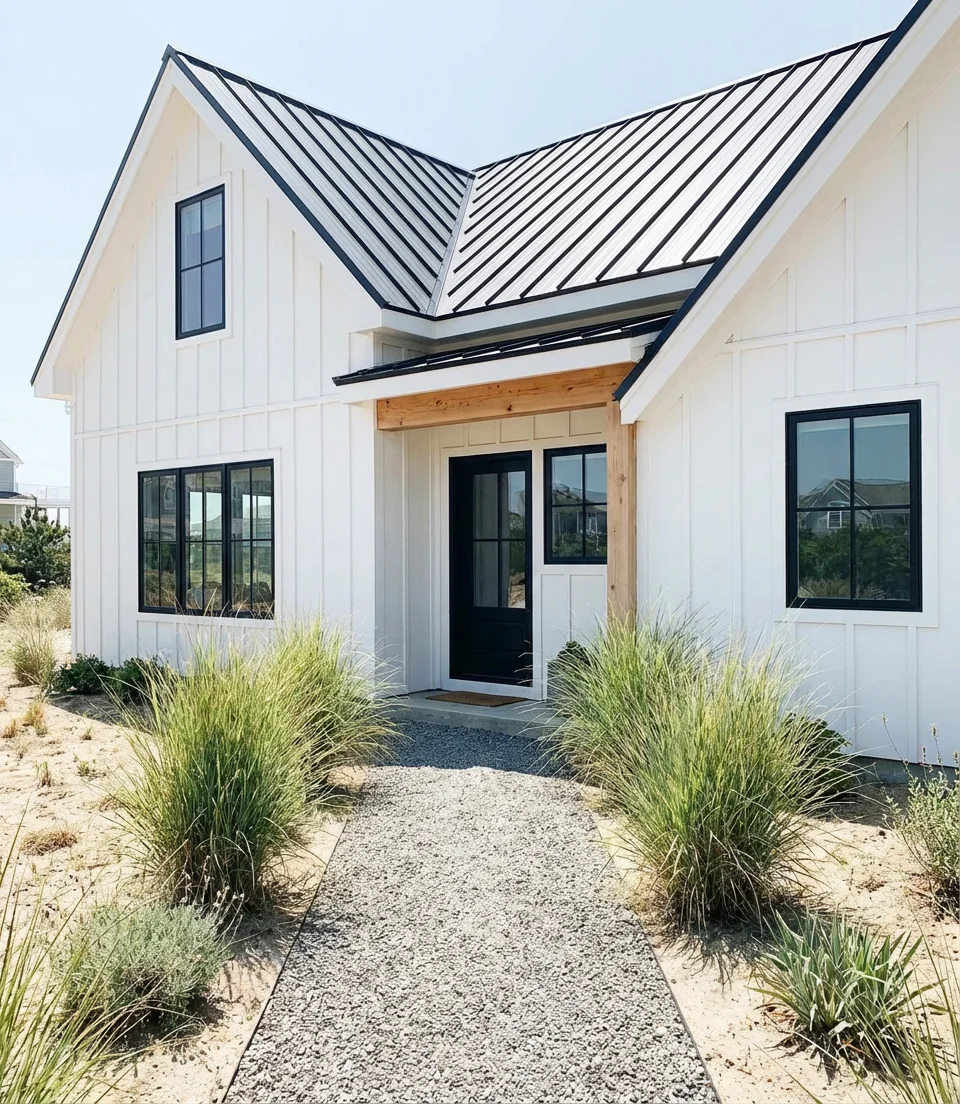 Modern White Beach House with Black Trim 1