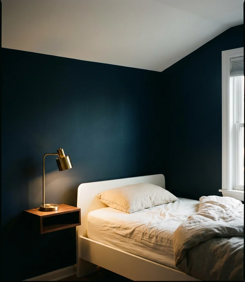 Moody Dark Walls in a Small Modern Bedroom 2