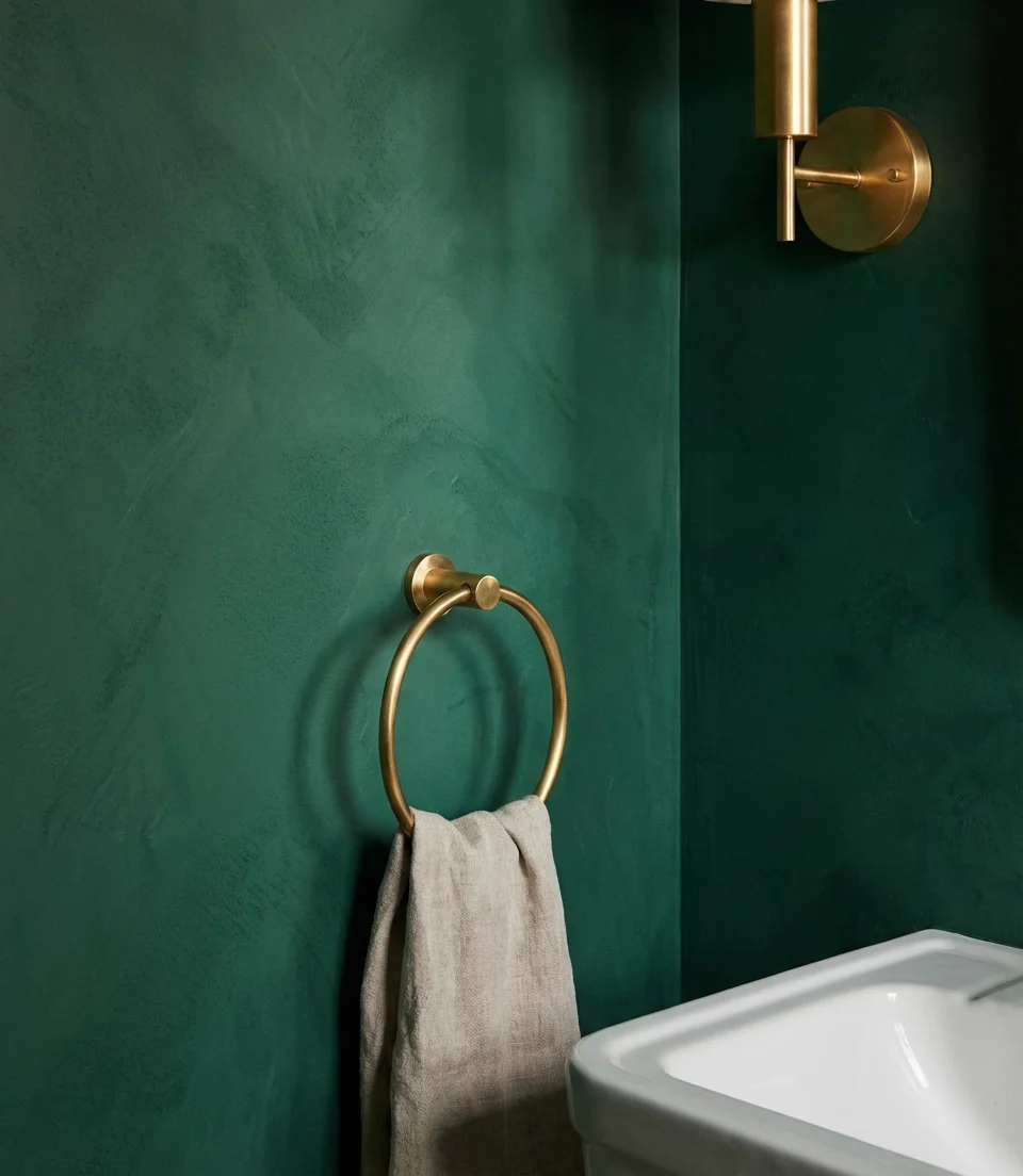 Moody Emerald Walls with Brass Fixtures 2