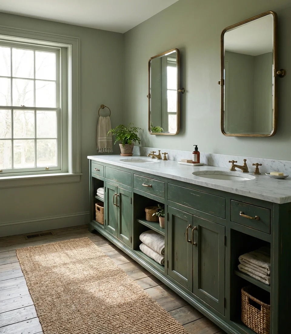 Moody Green Vanity with Brass Hardware 2