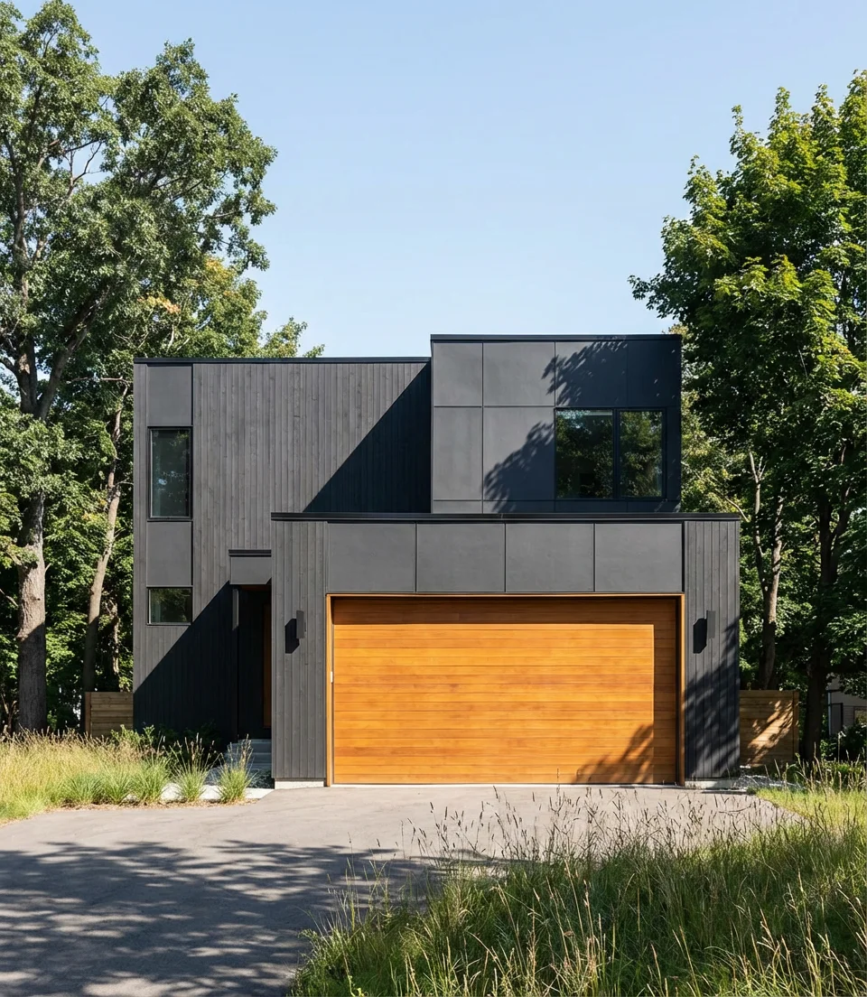 Near-Black Exterior with Wood Accents on Large Houses 1