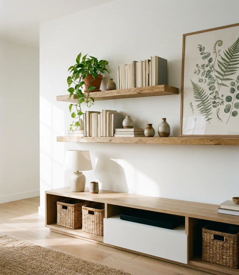 Open Shelves Above the TV Console 1