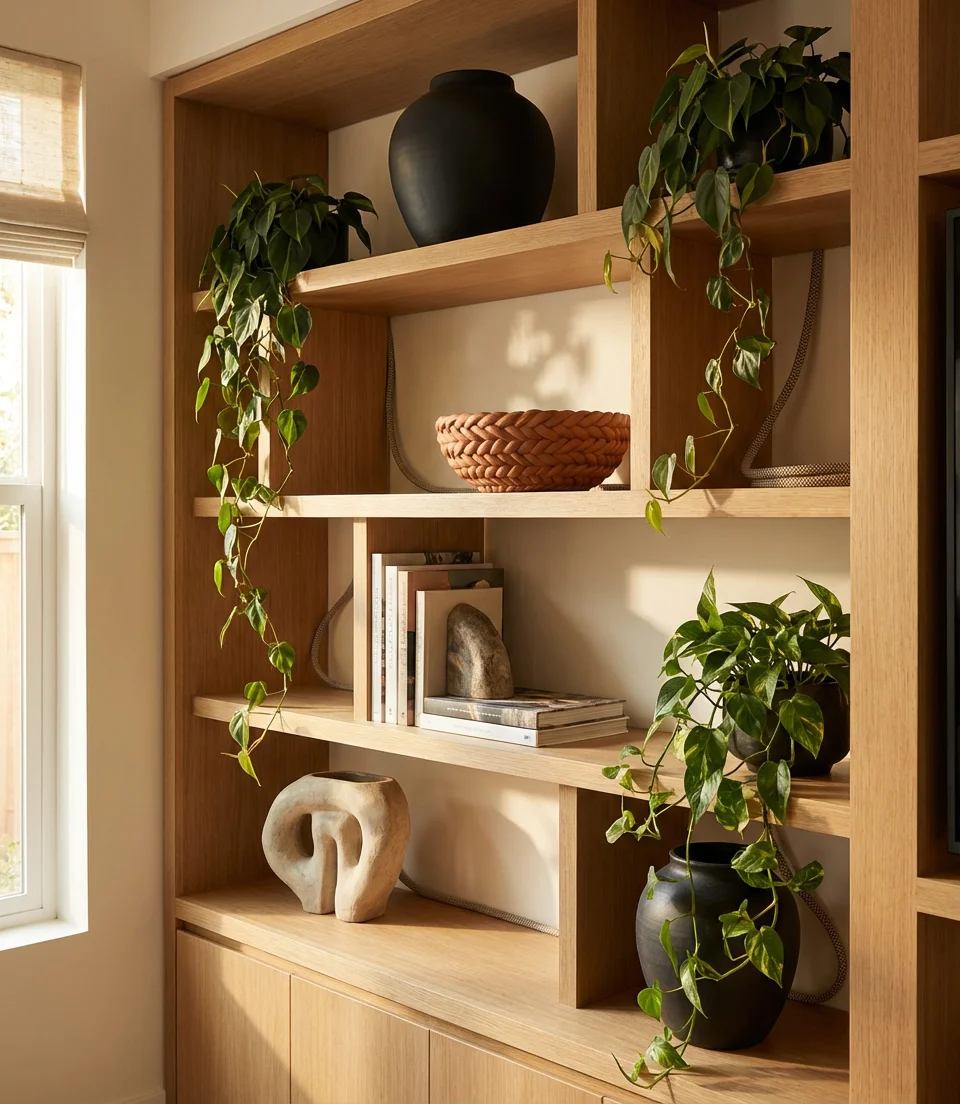 Open Shelves Above the TV Console 2