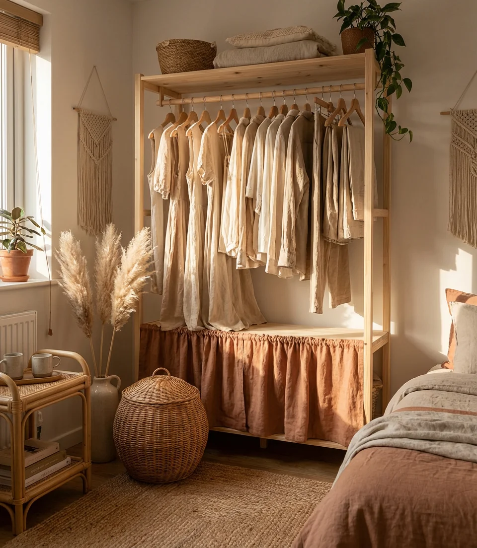 Open Wardrobe Rail System with Curtain Panel 1