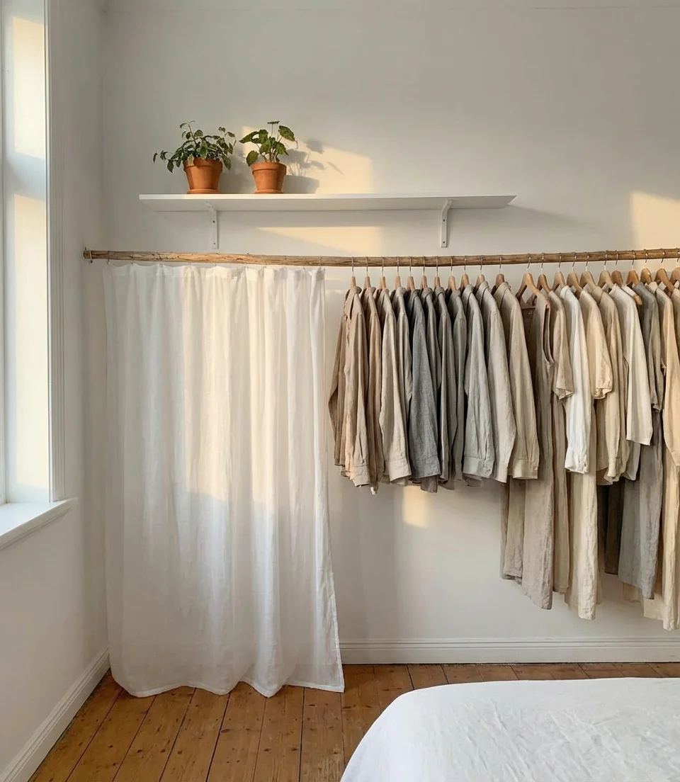 Open Wardrobe Rail System with Curtain Panel 2