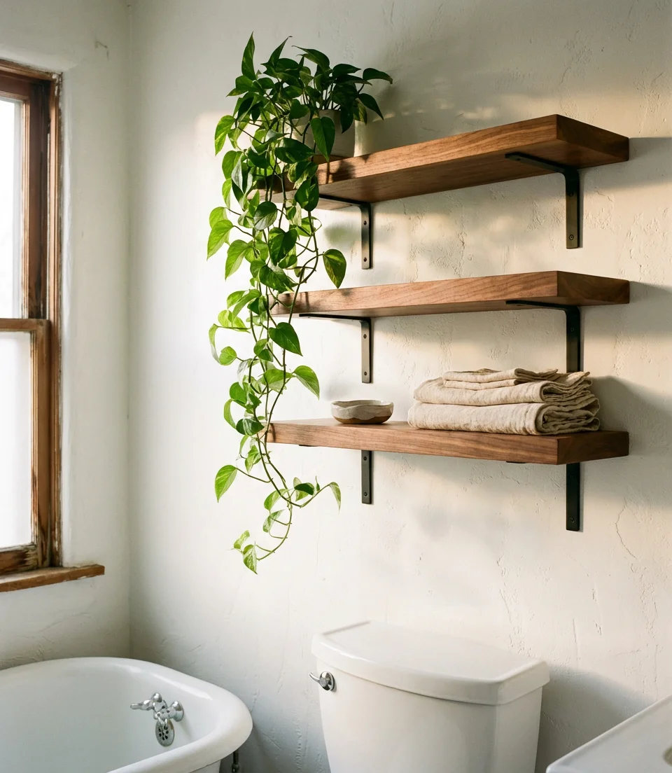 Organic Modern Floating Shelves Above the Toilet 1