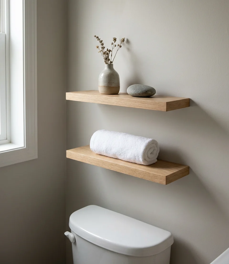 Organic Modern Floating Shelves Above the Toilet 2