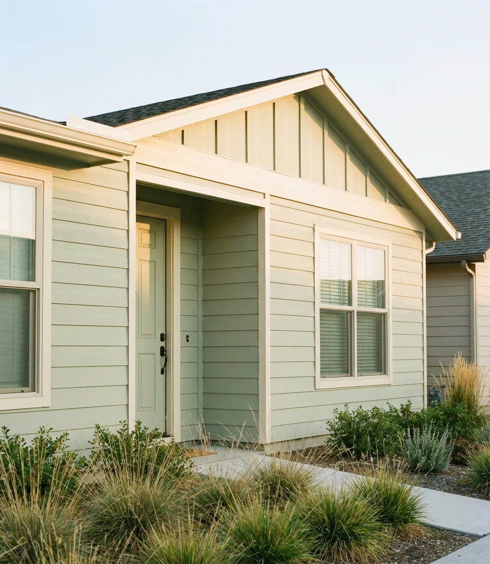 Pale Sage and Warm White for a New Construction Exterior 1