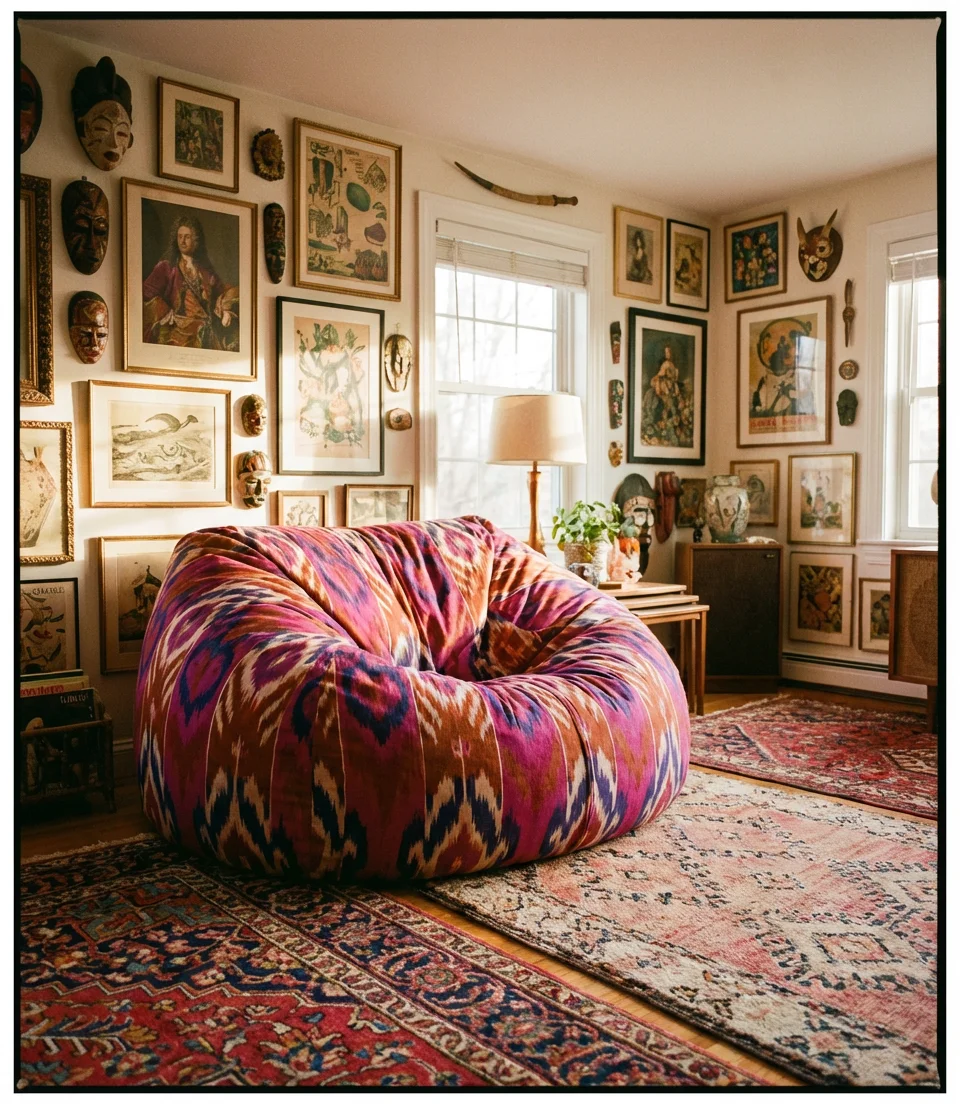Patterned Bean Bag Chair for an Eclectic or Maximalist Home 1