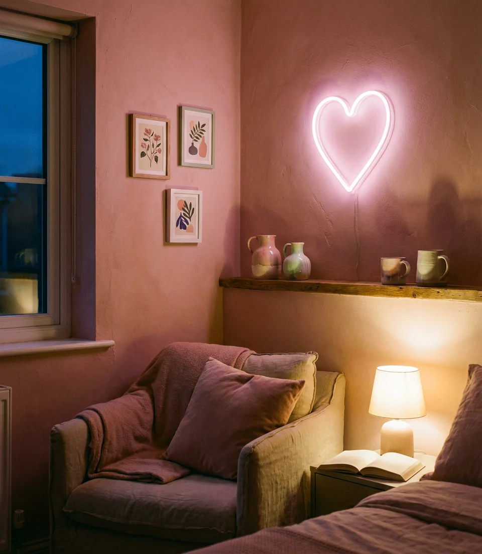 Pink Aesthetic Bedroom with Neon Accents 2