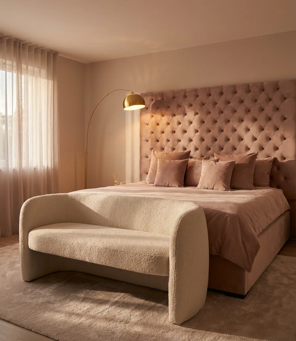 Pink Bedroom with Soft Velvet Textures 1