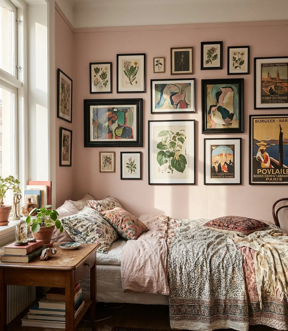 Pink Maximalist Gallery Wall Bedroom 1