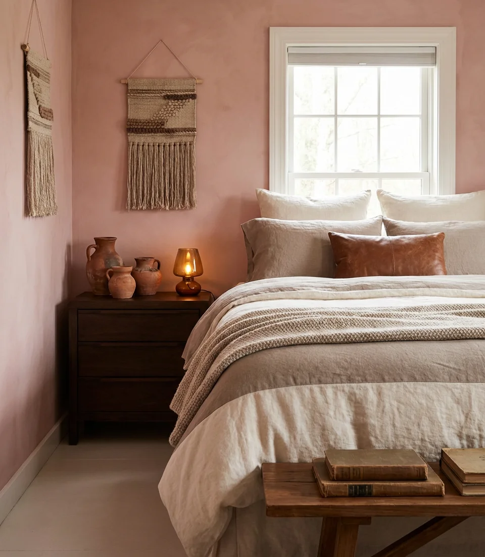 Pink and Brown Earthy Warm Bedroom 1