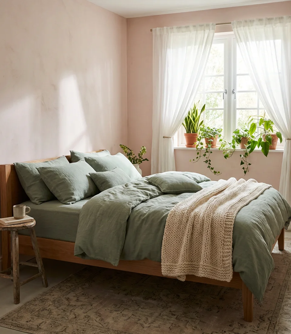 Pink and Sage Green Nature-Inspired Room 1