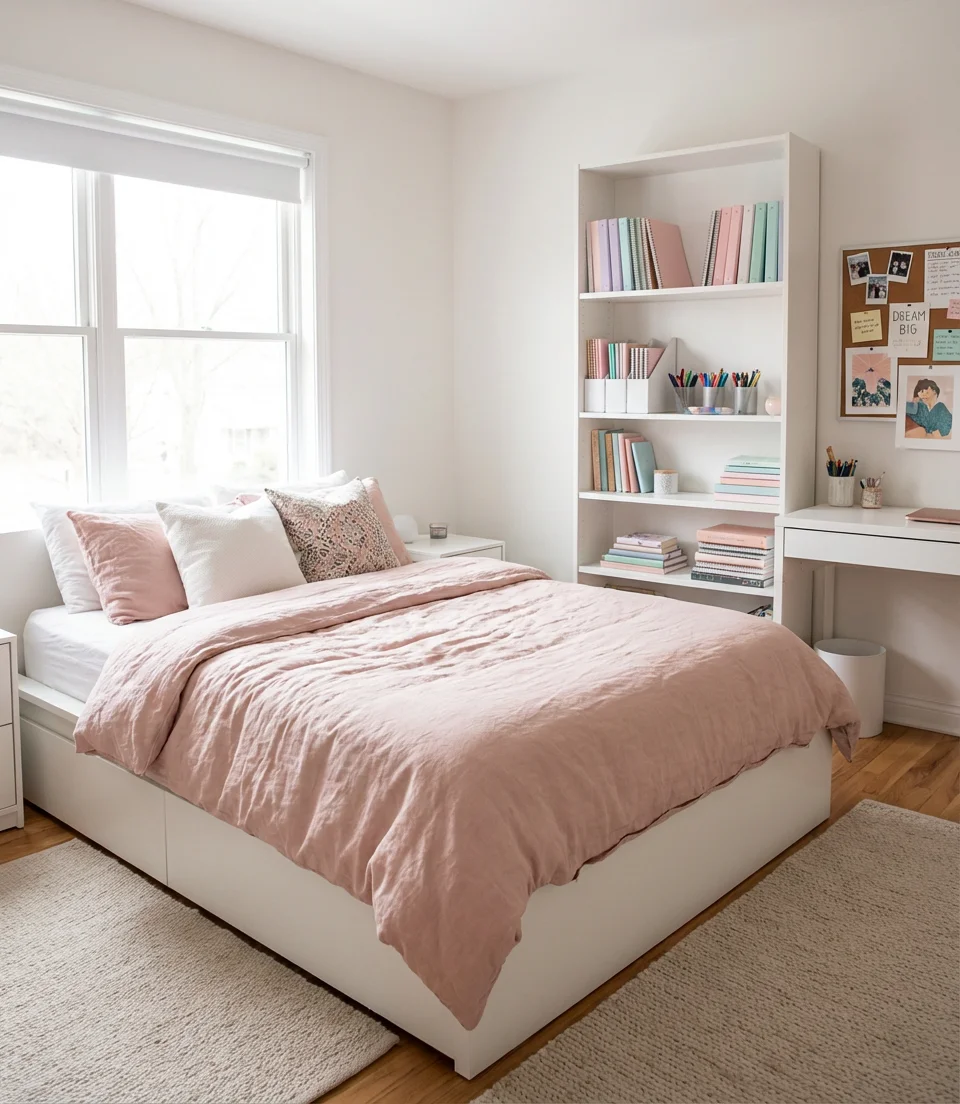 Pink and White Teen Room with Study Zone 2