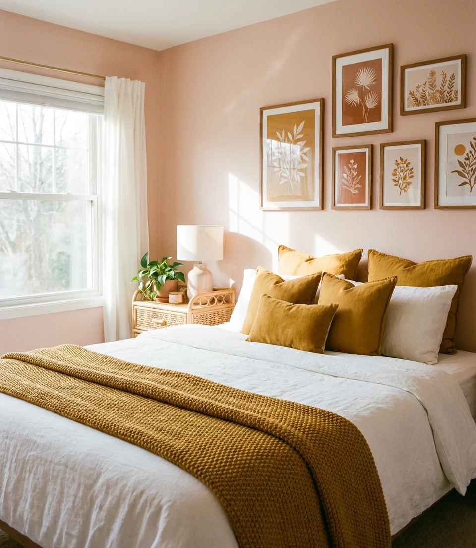 Pink and Yellow Cheerful Sunny Bedroom 1