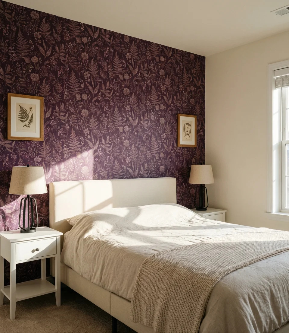 Purple Bedroom Accent Wall Behind the Bed 2