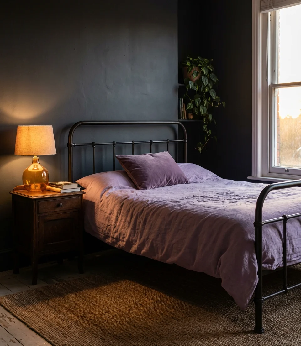 Purple and Grey Bedroom for a Moody Retreat 1