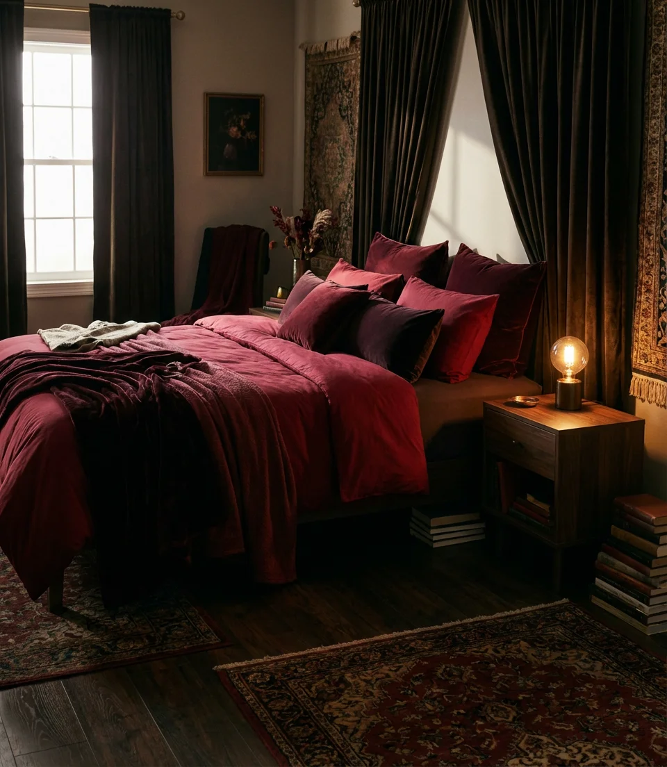 Red Maximalist Bedroom Energy 1