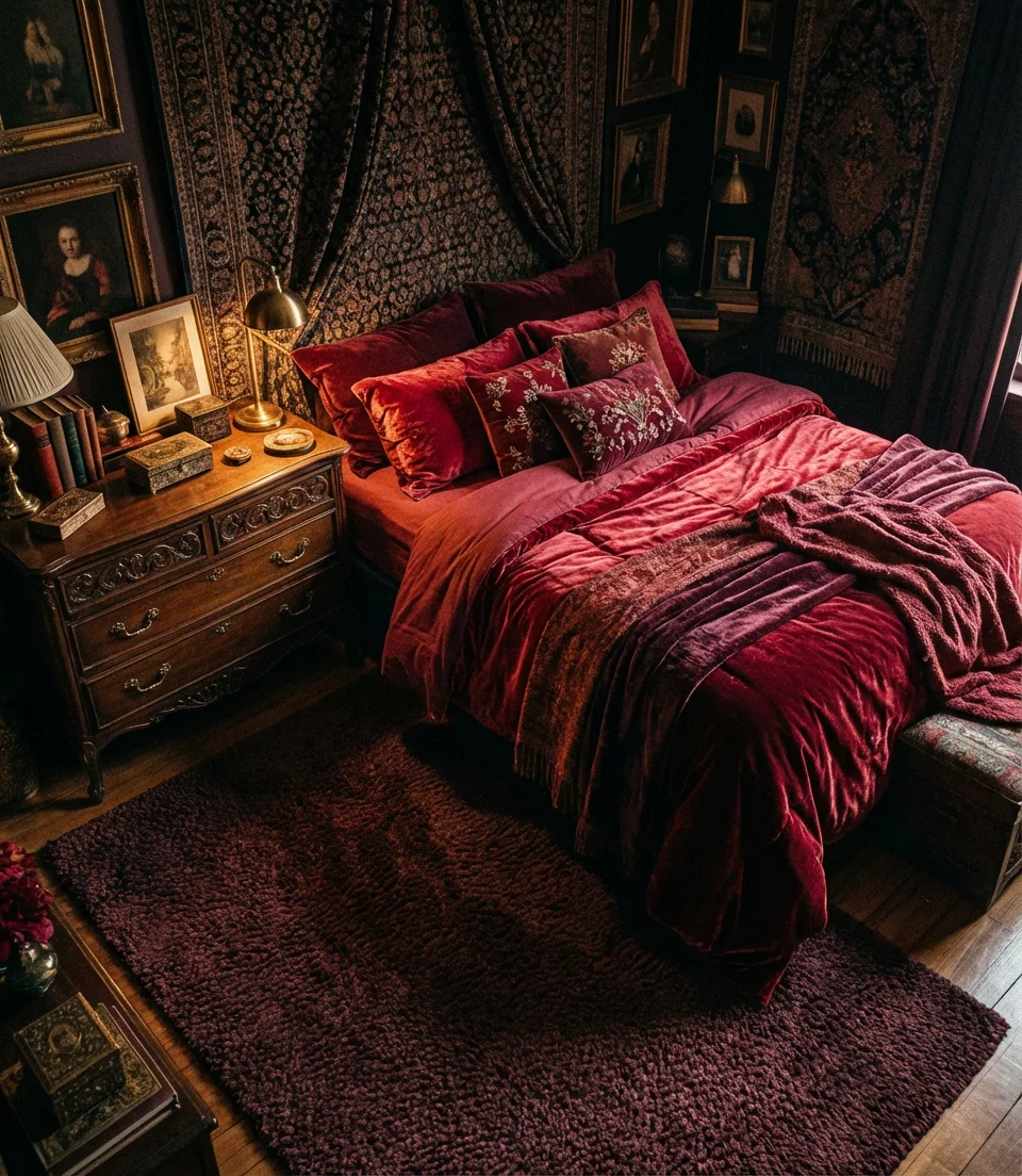 Red Maximalist Bedroom Energy 2