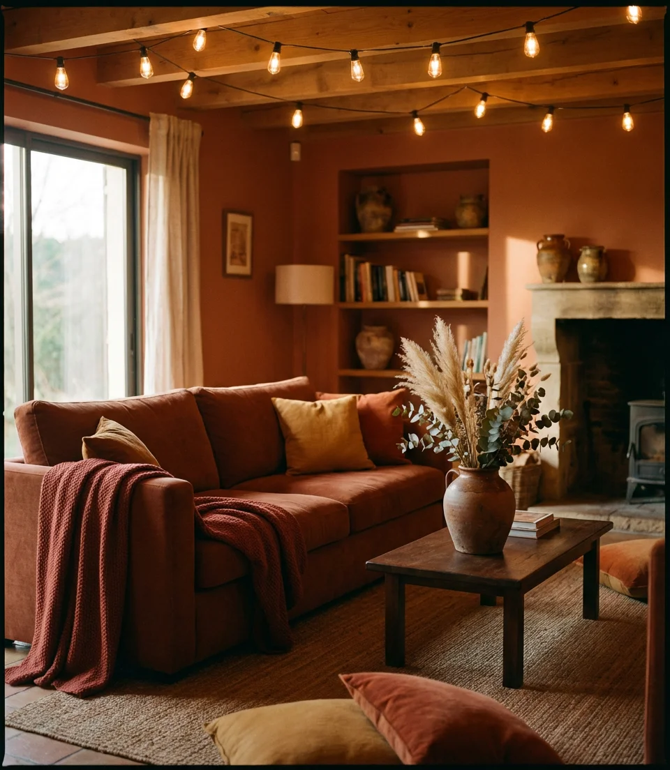 Romantic Red and Warm-Tone Living Room 2