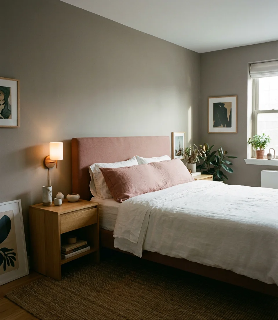 Rose and Gray Contemporary Bedroom 1