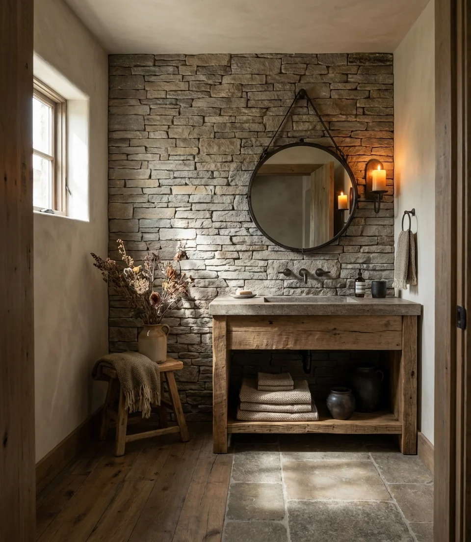 Rustic Wood and Stone Half Bath 2