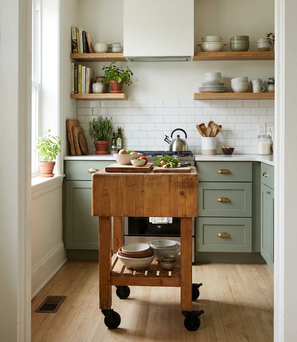 Smart Compact Kitchen with Portable Island on Wheels 1