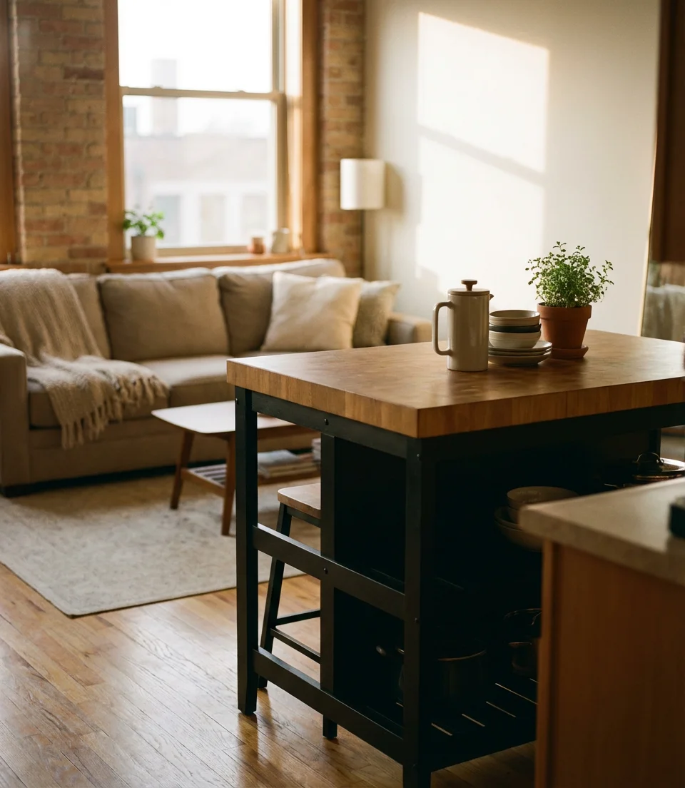 Smart Compact Kitchen with Portable Island on Wheels 2