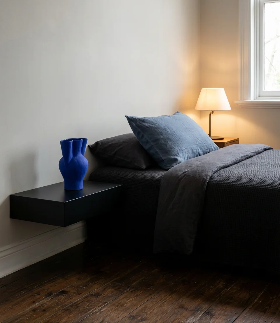 Soft Black Bedroom With Blue Accents 2