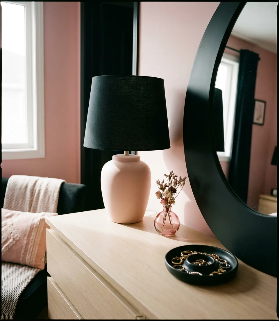 Soft Pink Bedroom with Black Accents 2