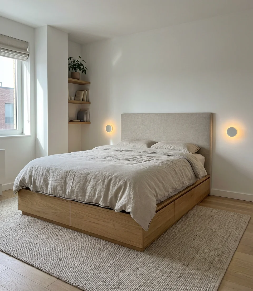 Space Saving Tiny Bedroom with Platform Storage Bed 1