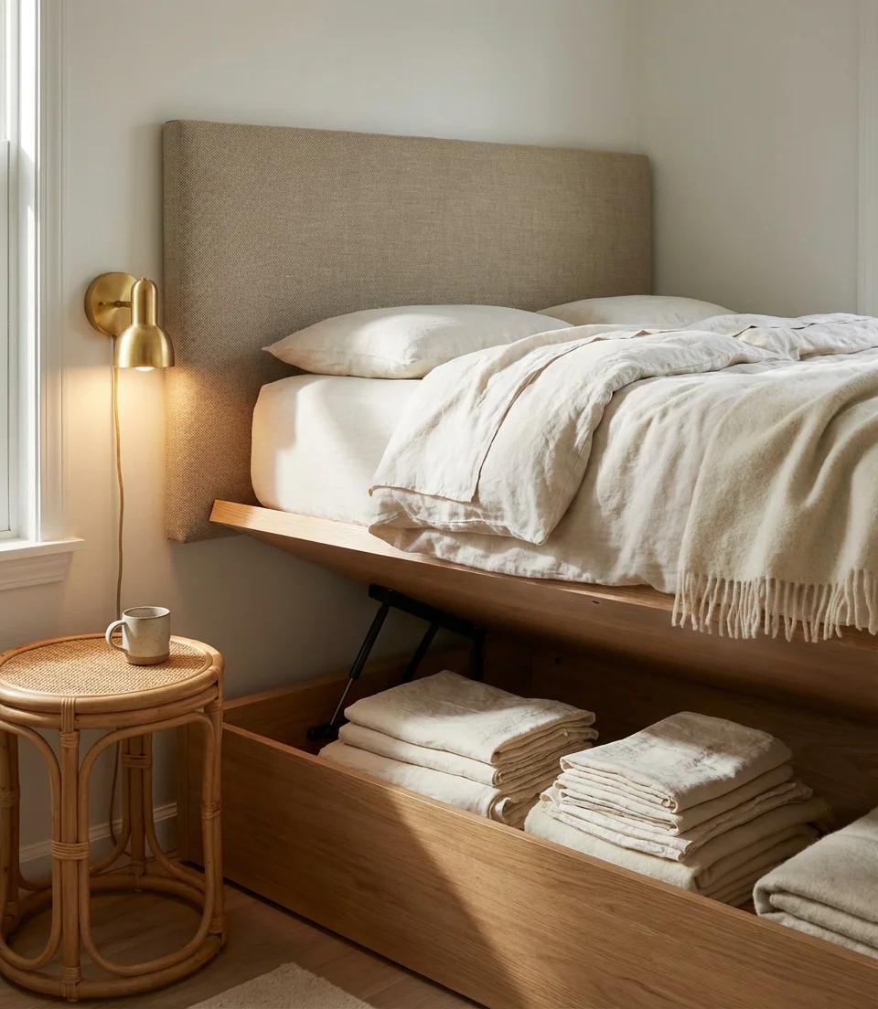 Space Saving Tiny Bedroom with Platform Storage Bed 2