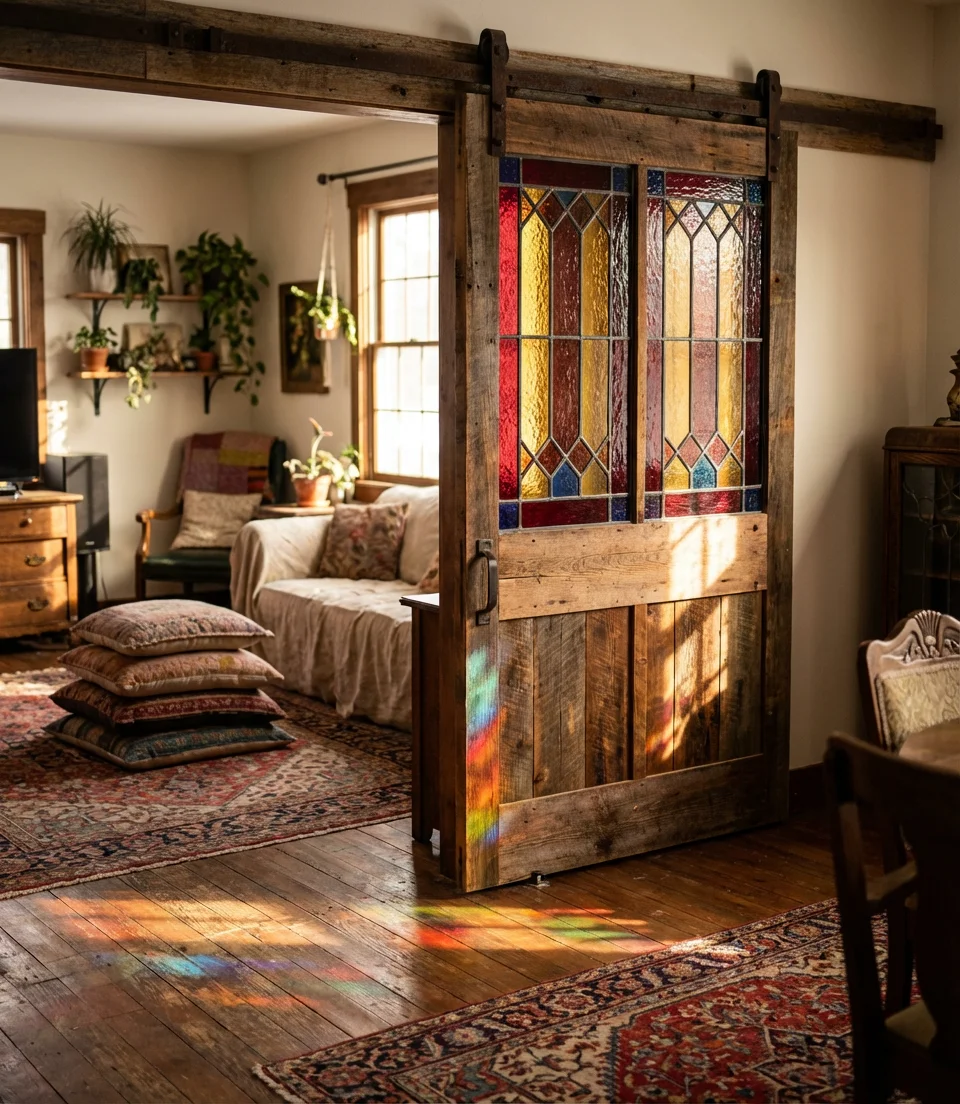 Stained Glass Barn Door for a Bohemian Interior 1
