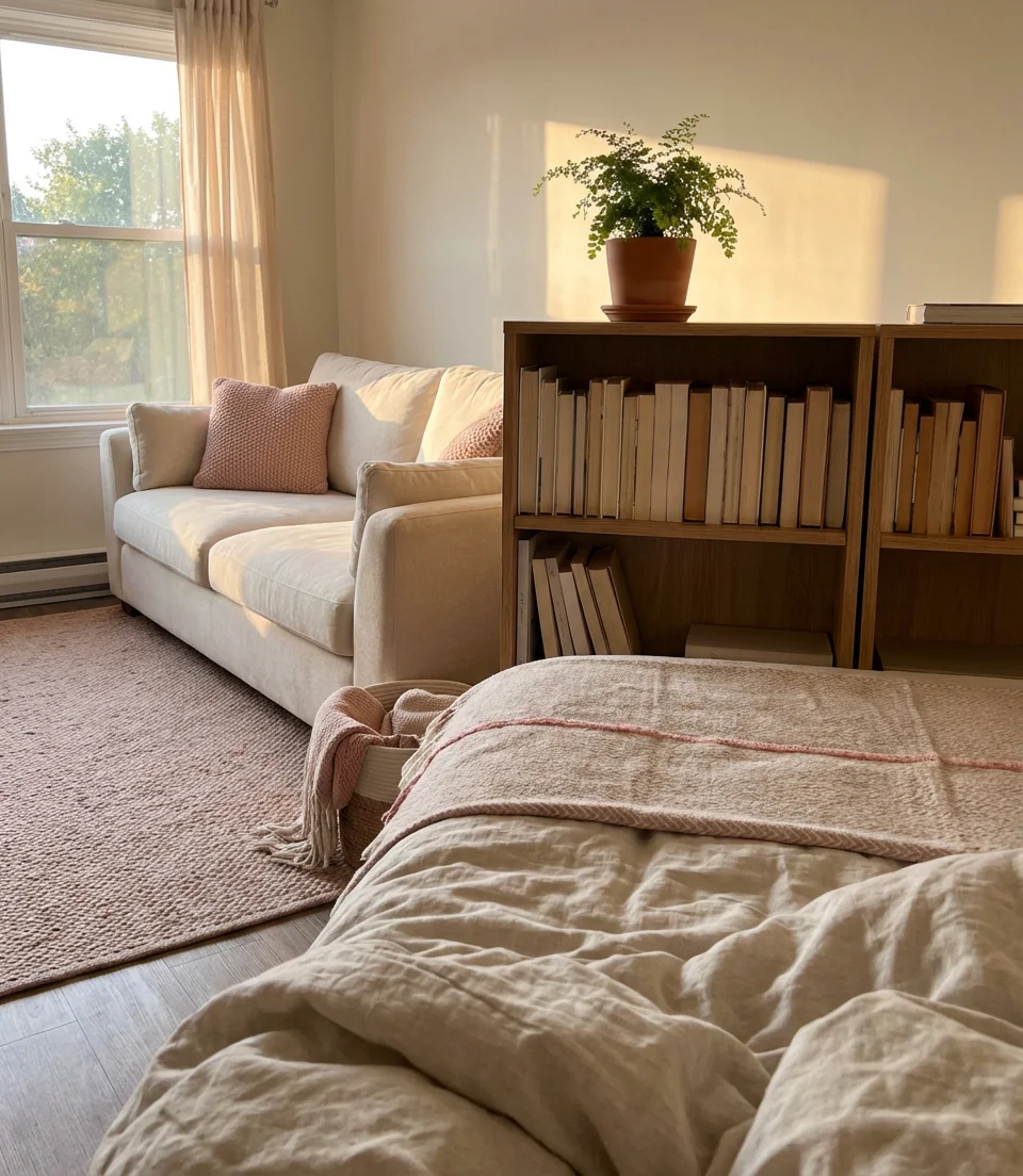 Studio Apartment with Smart Zoning and Pink Pops 2