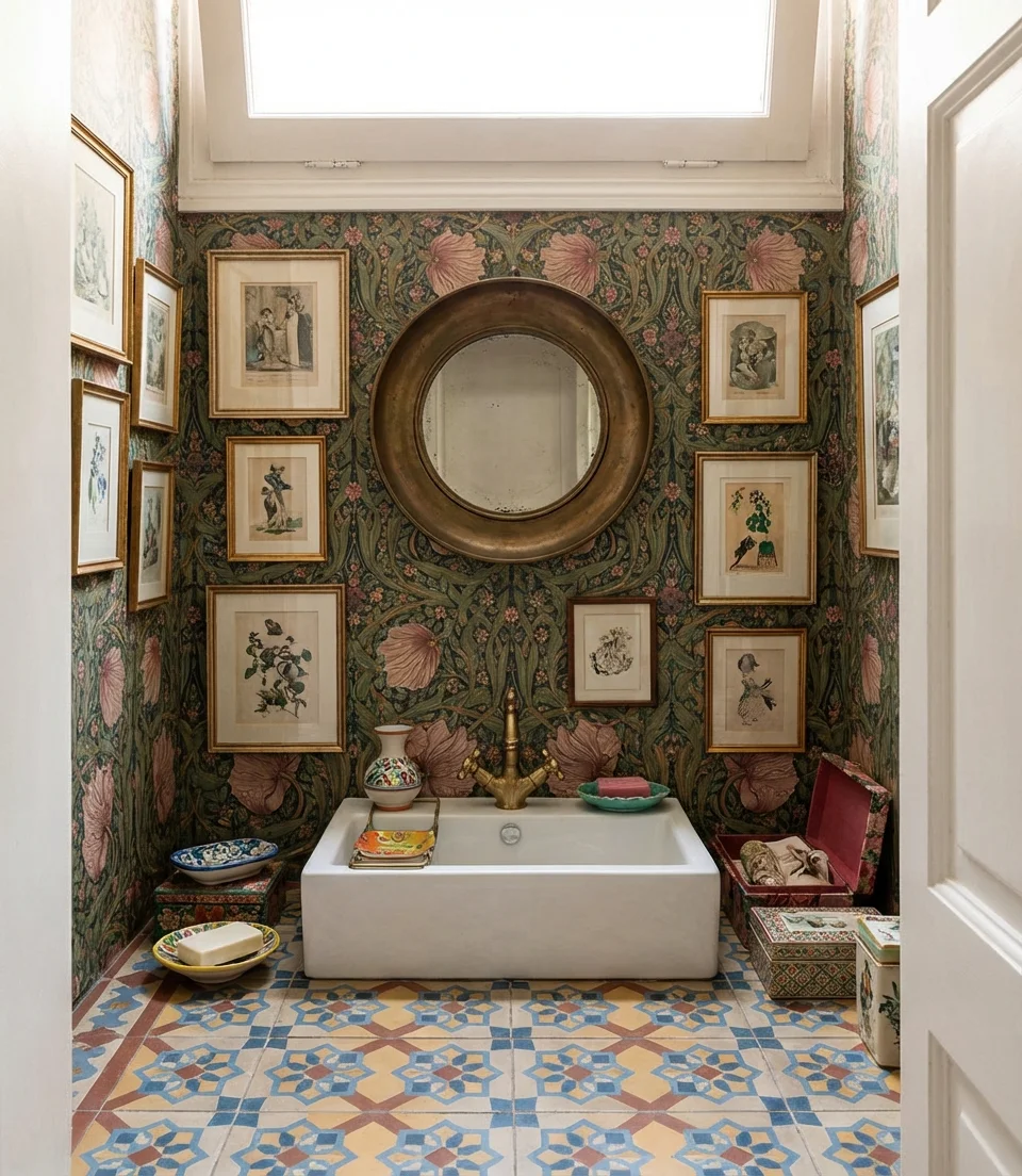Tiny Powder Room with Maximalist Decor 1