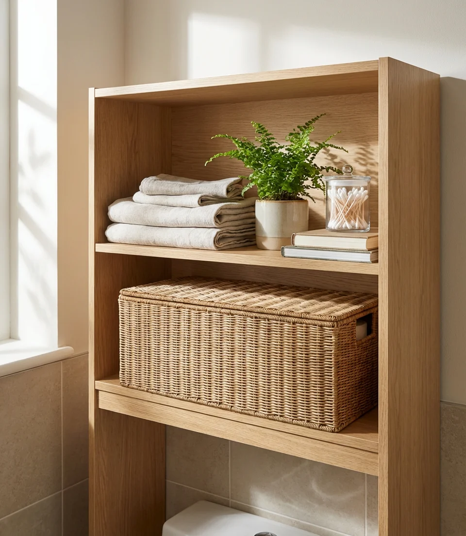 Toilet Ideas for Stylish Storage Above the Tank 2