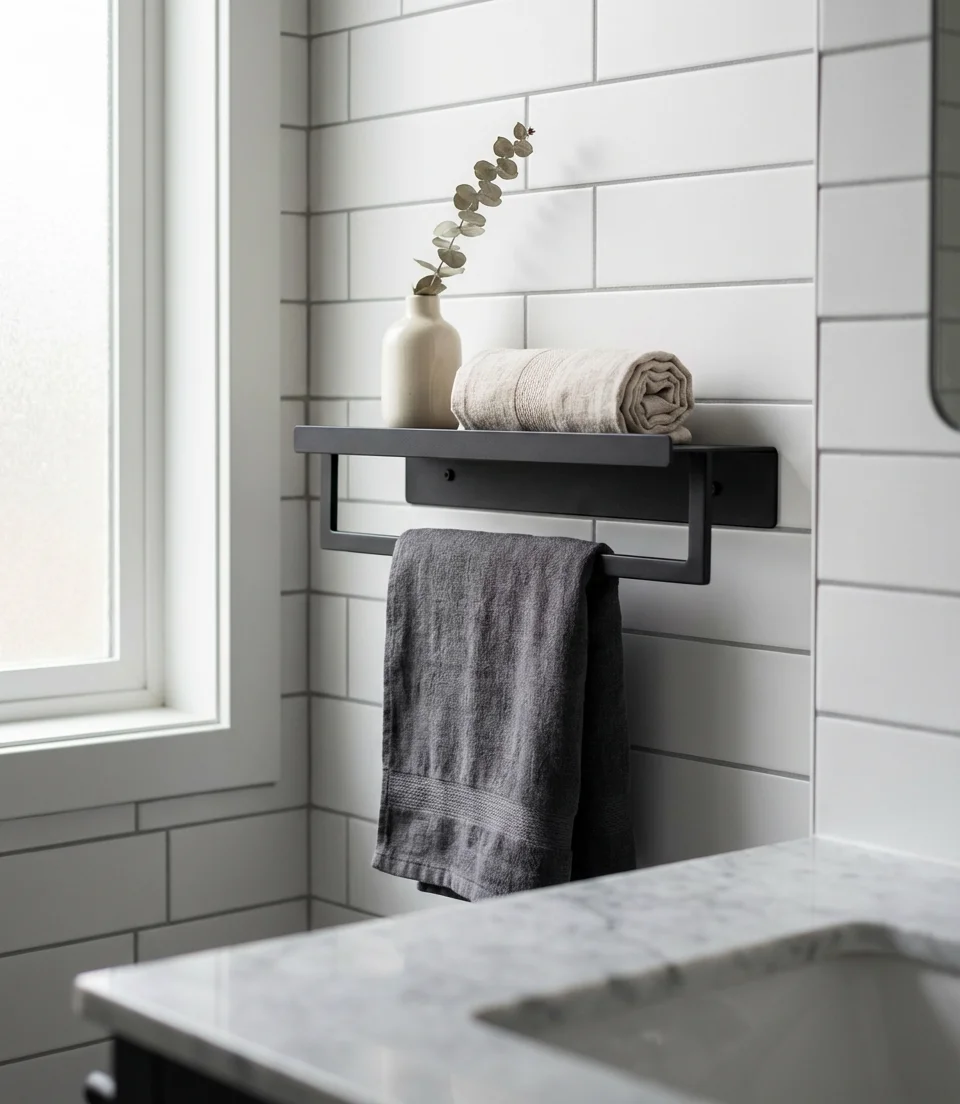 Towel Holder Integration into Bathroom Shelf Systems 1