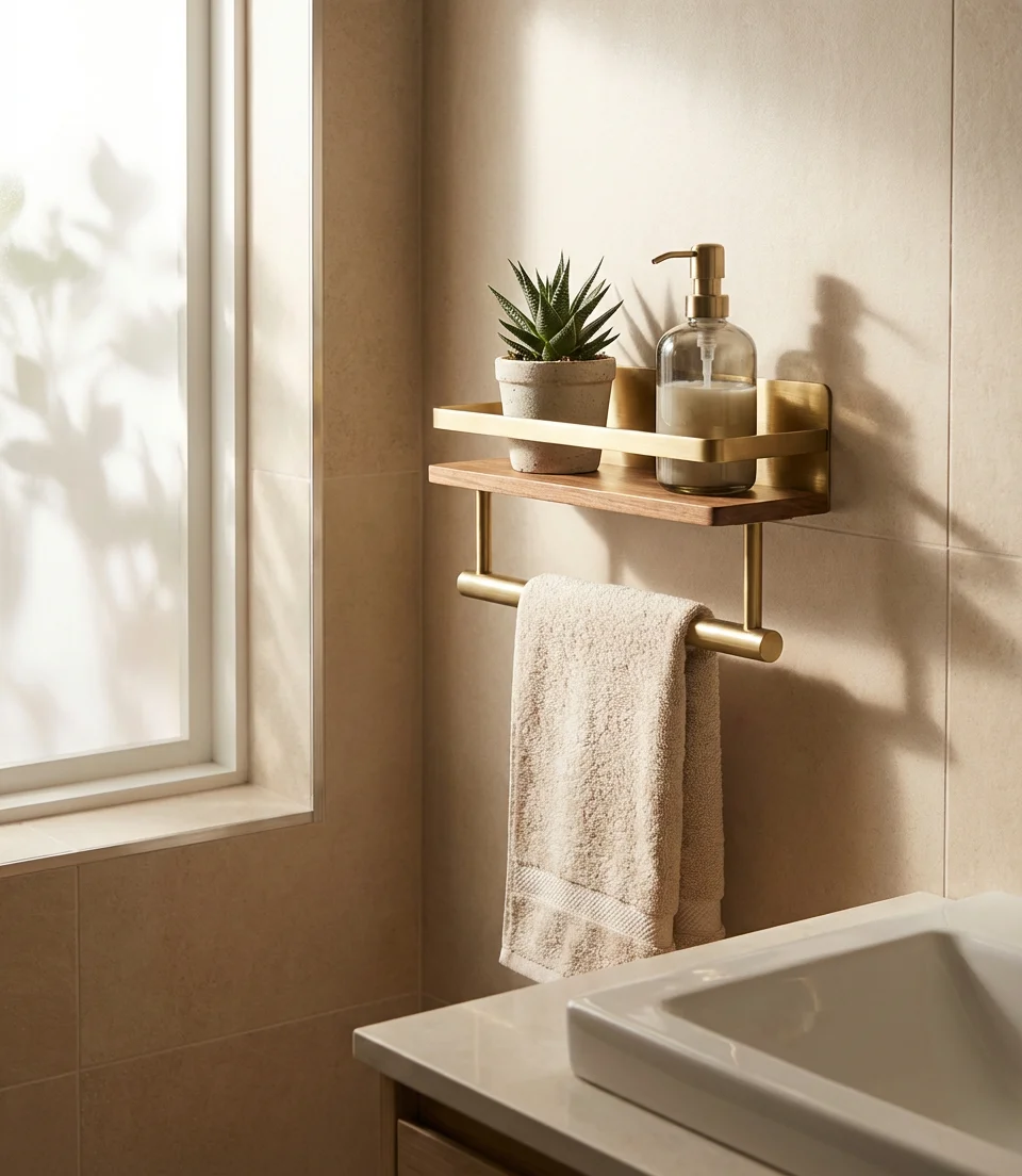 Towel Holder Integration into Bathroom Shelf Systems 2