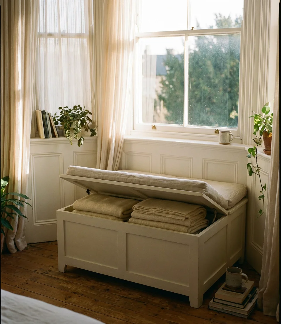 Under-Window Storage Bench with Lift Lid 1