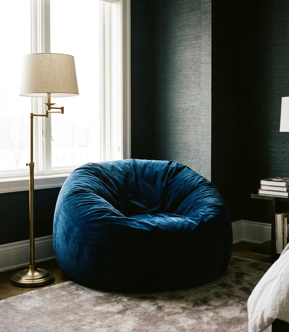 Velvet Bean Bag Chair for a Glamorous Bedroom Touch 1